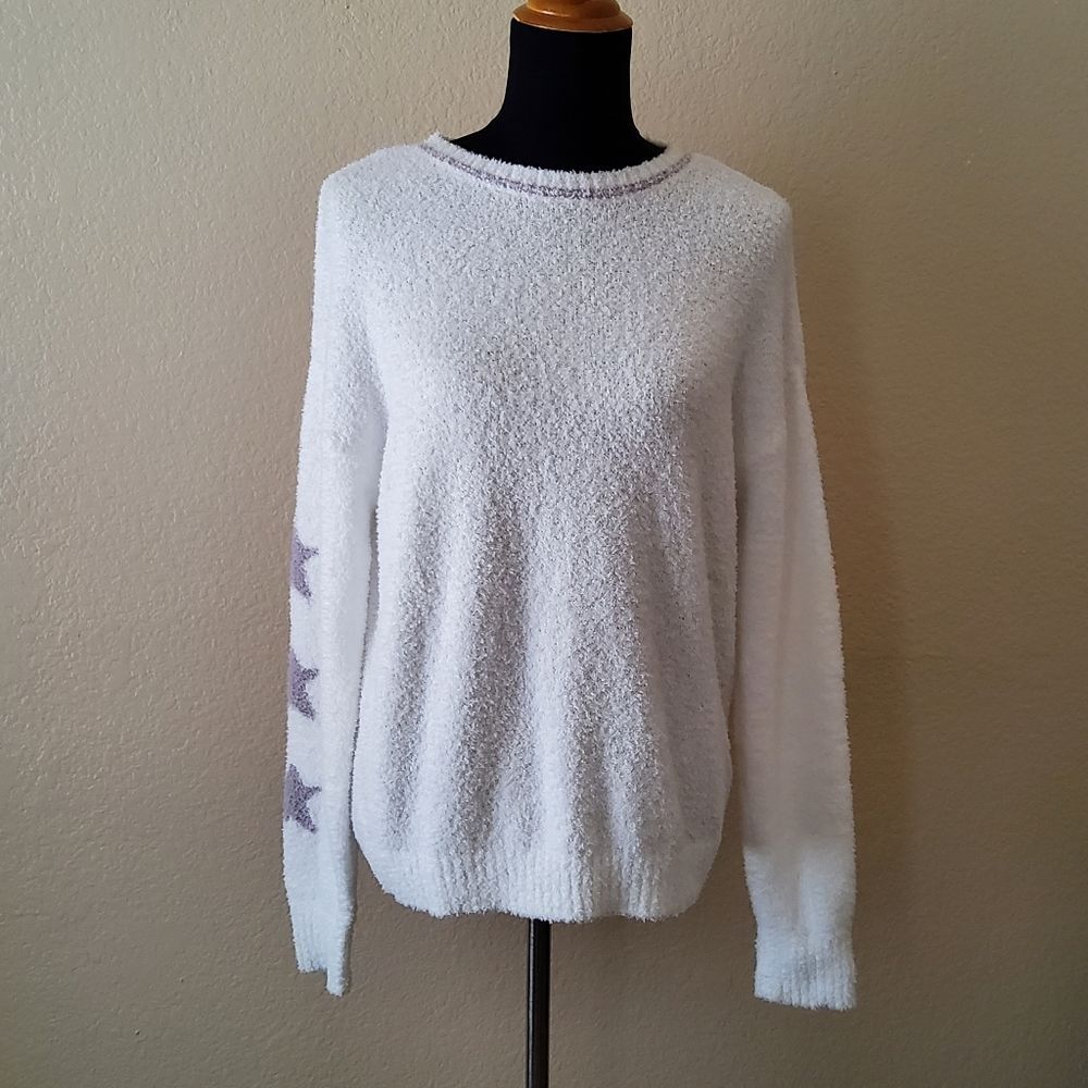 Hello Nite Plush Pullover Cozy Super Soft Crewneck Loungwear Sweater M White New